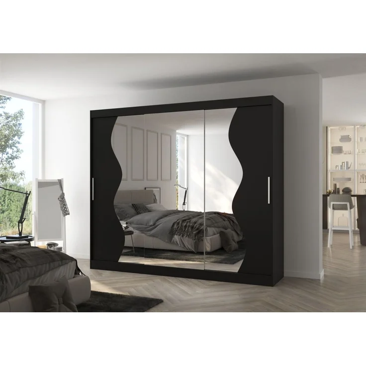 Schiebetürenschrank Schrank Nr. 550 in Schwarz matt- Spiegel 250 x 215 x 58 cm – Bild 1