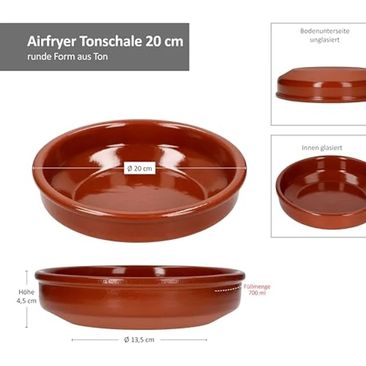 MamboCat Auflaufform MamboCat 6er Set Airfryer Tonschalen rund Ø20cm 700ml Cazuela Tapas, Ton – Bild 6