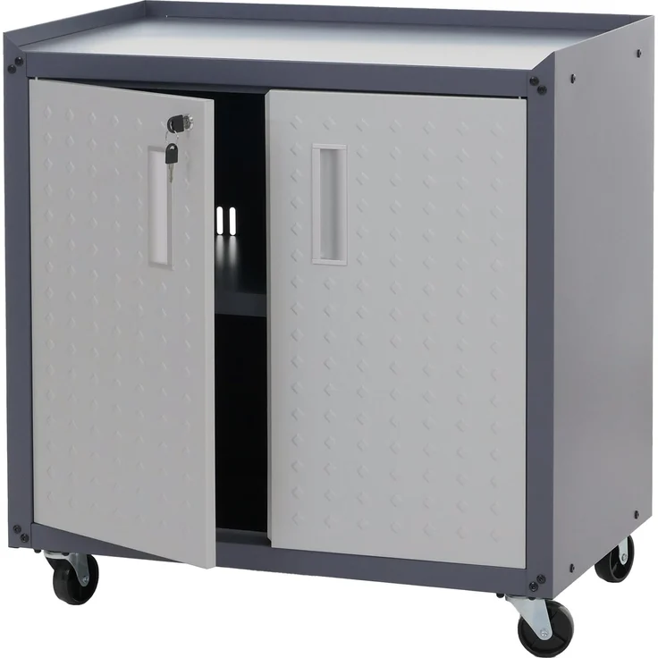 Rollschrank HWC-O52, Werkstattwagen Rollwagen, abschließbar Rollen 2 Staufächer Stahl 80x77x50cm ~ hellgrau/dunkelgrau – Bild 9