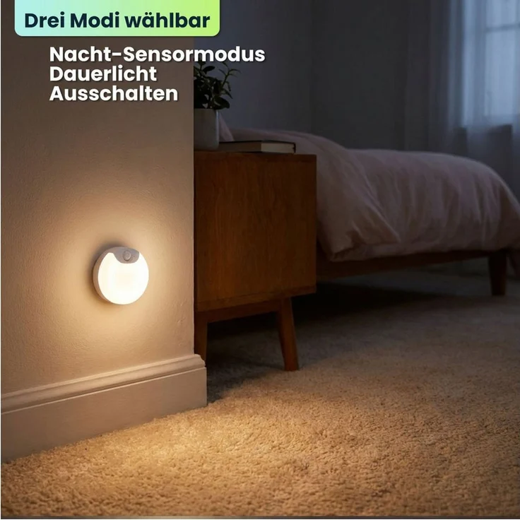 shop'n smile ideoon Schrankleuchte LED Schrankleuchte Bewegungssensor Nachtlicht magnetisch & kabellos, LED fest integriert, Schranklicht Ø8cm, Sensor-Reichweite 4–6m, Magnet-Klebemontage – Bild 4