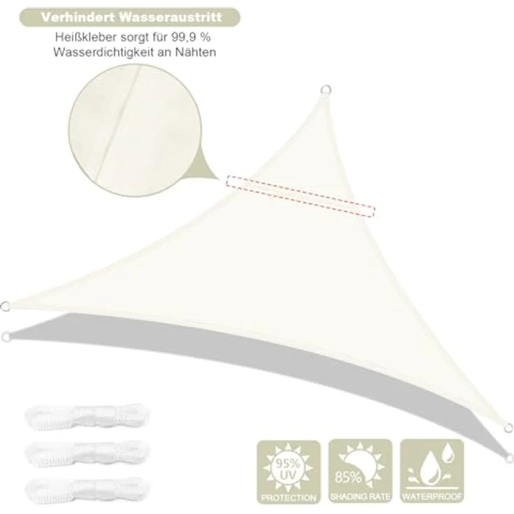 AXT SHADE Sonnensegel Wasserdicht Dreieckig 3,6 x 3,6 x 3,6 m Wetterschutz Sonnenschutz PES Polyester mit UV Schutz für Terrasse Balkon Garten-Creme(Wir Machen Sondergrößen) – Bild 3