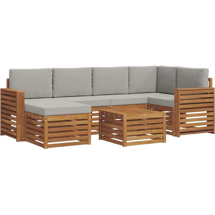 vidaXL Outdoor-Sofagarnitur 7 stk. 5-Sitzer Natur und Hellgrau 3375136 – Bild 2
