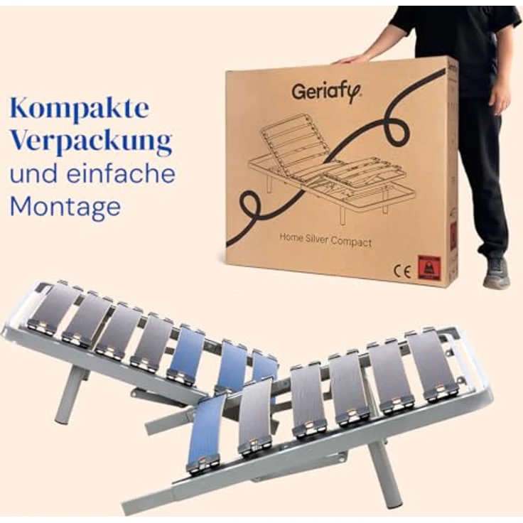 Gerialife Gelenk Bett mit viskoelastischer Matratze, wasserdicht (90x190 cm), Metall M, grau, 90x190 – Bild 8