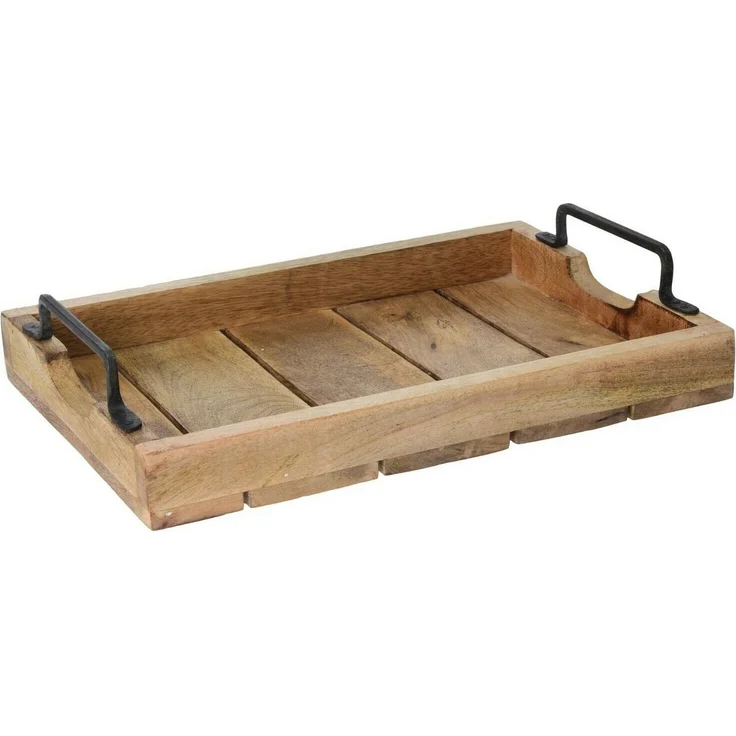 Meinposten Dekotablett Tablett Holz Mango braun Holztablett Deko Kerzentablett 38 bis 57 cm, 2 Metallgriffen – Bild 5