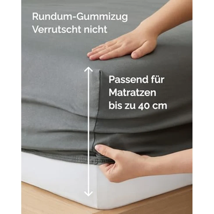 Spannbettlaken Jersey 160x200 - Baumwolle Boxspringbett 40cm - Anthrazit – Bild 5