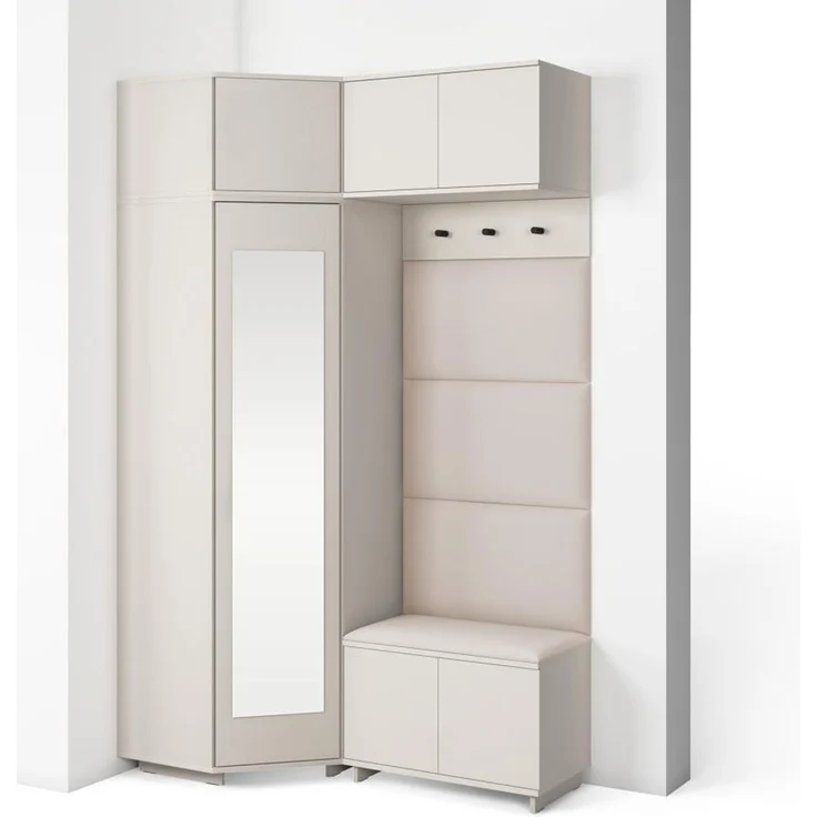 Garderoben-Set Napoli Version 19: Kleiderschrank mit Polsterpaneelen, Schuhschrank und Schrankaufsatz Flur und Eingangsbereich (Cashmere/Trinity 01), 229 x 70 x 140 cm – Bild 1