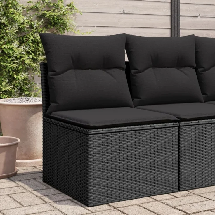 vidaXL Gartensofa ohne Armlehnen mit Kissen Schwarz Poly Rattan 365961 – Bild 1
