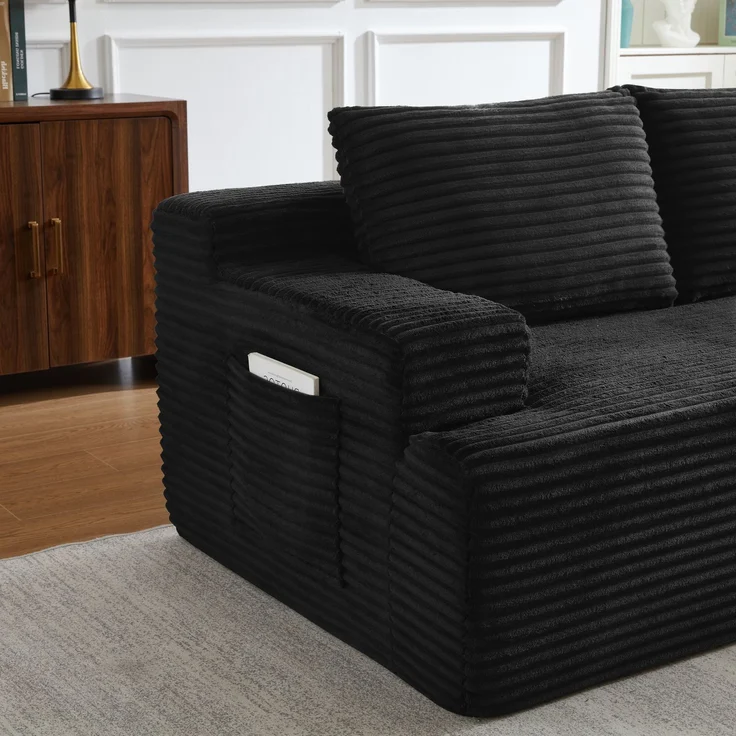 ZUBALIYA Knochenloses Sofa, L‑förmiges Cloud‑Ecksofa mit tiefem Sitzkomfort – ohne Montage, modulares Schlafsofa, 66 x 152 x 238 cm, Schwarz, Links – Bild 10