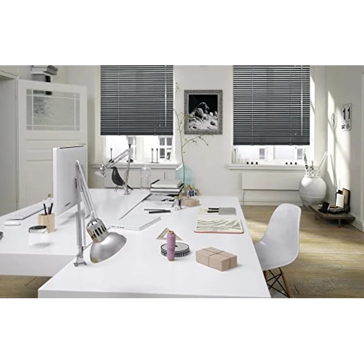 Deco Company Alu-Jalousie ohne Bohren, Zum Klemmen, Inkl. Klemmträgern, Sichtschutz, Lichtschutz, Blendschutz, Aluminium-Jalousie, Schiefer, 90 x 220 cm – Bild 18