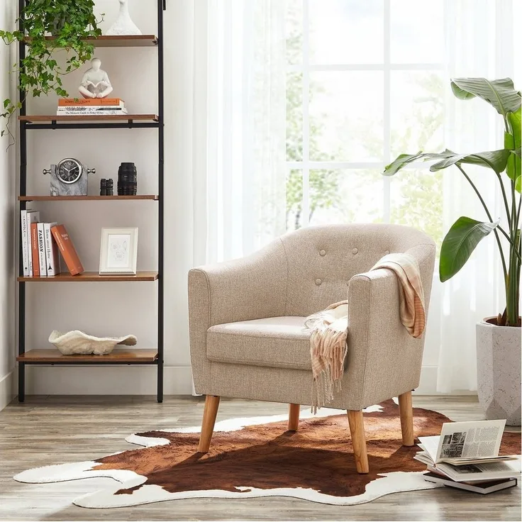 Vasagle Sessel, Relaxsessel, Fernsehsessel, Loungesessel, aus Stoff, mit gepolstertem Sitzkissen, Beine aus Massivholz, modern, für Wohnzimmer, Esszimmer, Gästezimmer, Büro, beige
