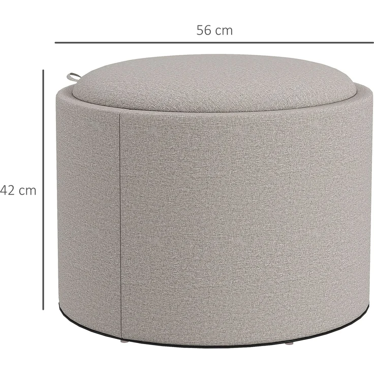 HOMCOM Sitzhocker, Polyester, MDF, Hellgrau, 56L x 56B x 42H cm – Bild 3