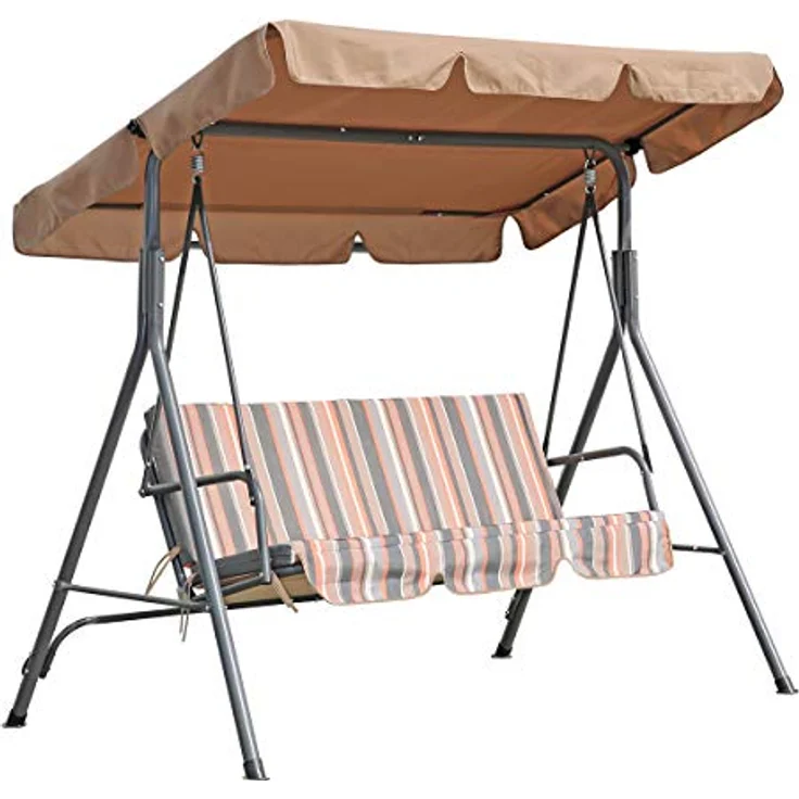Angel Living Hollywoodschaukel Gartenschaukel 3 Sitzer, 3,00-Sitzer, Relaxfunktion, Verstellbarem Sonnendach und Abnehmbarem Kissen, 173cm x 110cm x 151cm – Bild 2