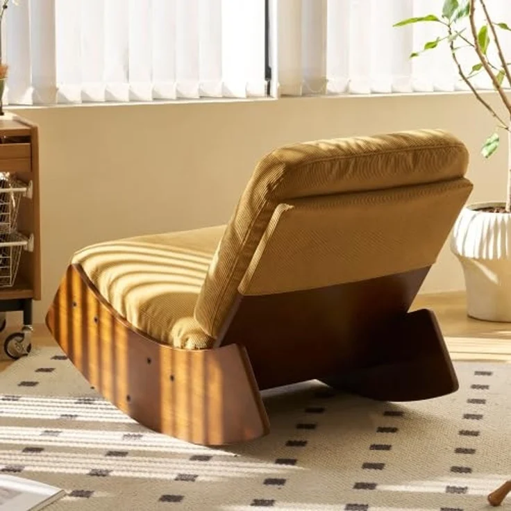 FurnitureR Relaxsessel mit Beistelltisch und Aufbewahrungskorb, Schaukelstuhl Einzelsessel aus Cordstoff mit Rundem Couchtisch 45 cm, Modernes Wohnzimmer Möbel Set, Gelb – Bild 4