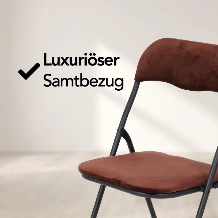 Brixy Klappstühle - 2er Set - Klappstühle - Samt - Esstisch Stühle - Klappstühle - 43 x 47 x 80 cm - Stühle - Braun – Bild 3