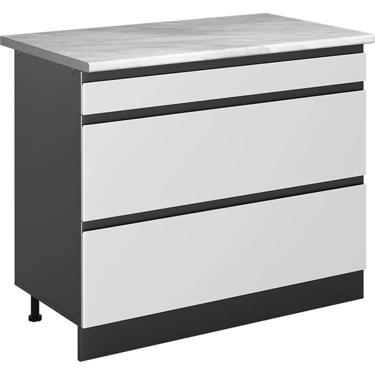 Küchenunterschrank R-Line Weiß/Anthrazit 100 cm Arbeitsplatte Marmor Vicco – Bild 1