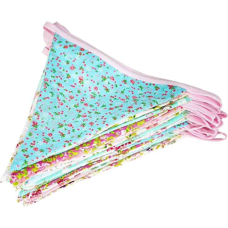 G2PLUS Süße Beidseitig Wimpel Girlande, 10M Bunting Wimpelkette Blau und Rosa Stoff Stoffgirlande mit 36 STK Farbenfroh Wimpeln für Hochzeits Geburtstag Party – Bild 7