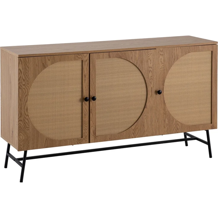 FINEBUY Sideboard FB104665 (140x80x39 cm Anrichte, Eiche-Dekor Rattangeflecht), Kommode Türen Standschrank, Hoher Kommodenschrank – Bild 6