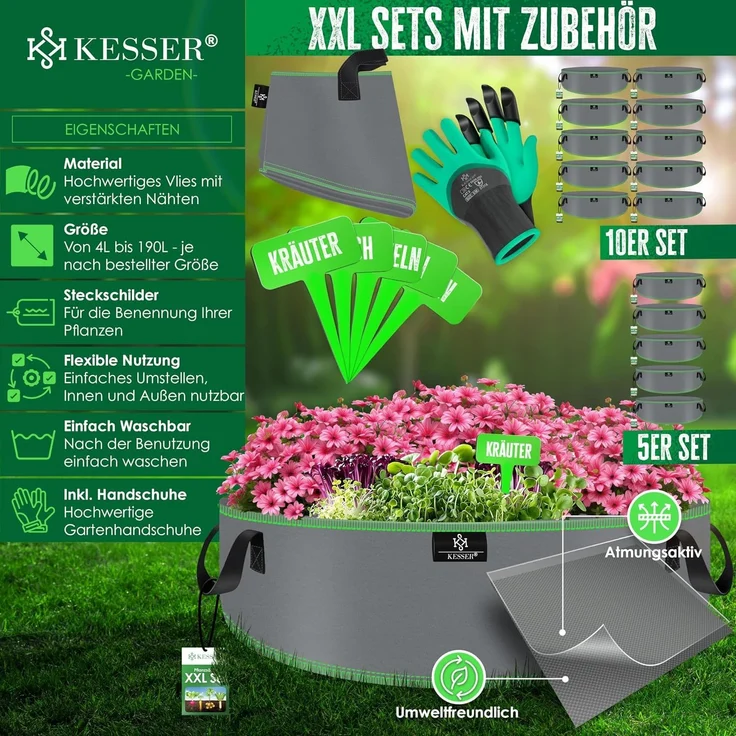 KESSER Pflanzkübel, Pflanzsäcke aus Vlies Kartoffel Pflanzsack Pflanztasche, 60L, 60x25 cm – Bild 2