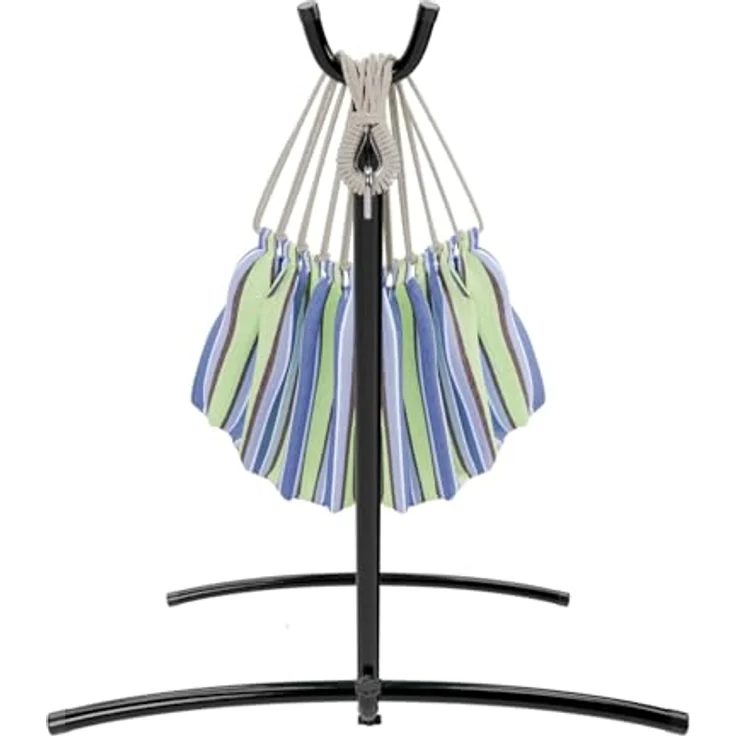 GARMIO Hängematte mit Stahlgestell, 200kg Belastbarkeit, klappbar, Blau-Grün, 270x110x105cm, inkl. Zubehör & Tragetasche, pflegeleicht – Bild 9