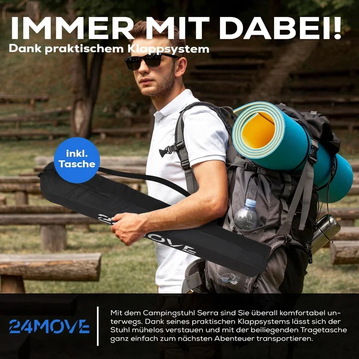 24Move Campingstuhl 24MOVE® Campingstuhl, 2er Set, Anglerstuhl, Getränkehalter, schwarz, mit Tragetasche, schwarz, Klappstuhl, bis 100kg belastbar – Bild 5