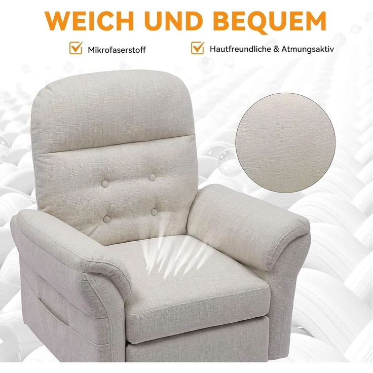 COMHOMA Relaxsessel Fernsehsessel mit Verstellbarer Rückenlehne 4-Gang-Verstellung bis 160°,Federkissen mit Hocker Einzelliege Sessel Wohnzimmer Schlafzimmer Heimkino Leinen, BEIGE – Bild 3