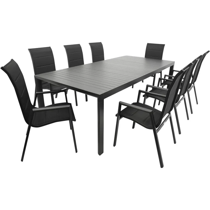 DEGAMO LAGOS II Gartengarnitur, Aluminium, anthrazit, 9-teilig (8x Stapelsessel, 1x Ausziehtisch 195/255x120cm) – Bild 1