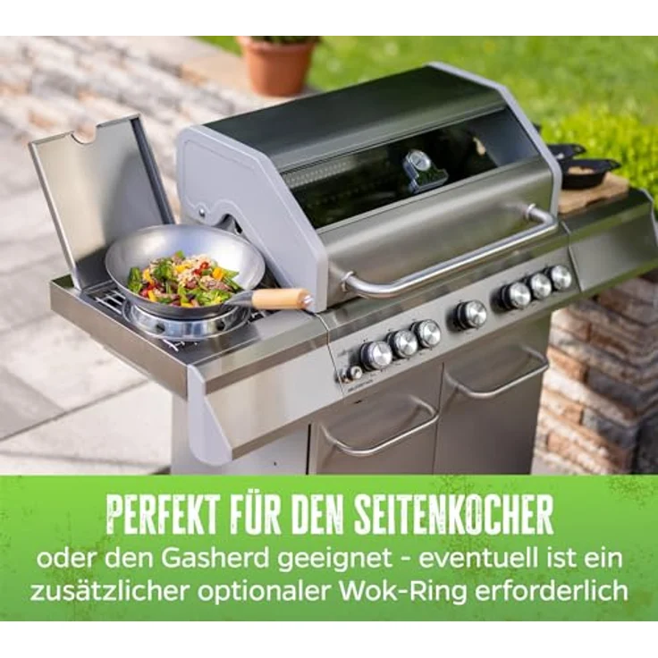 Grillfürst Wok Grillfürst Edelstahl Wok Ø 30 cm mit Wokring für Seitenkocher / Grillrost – Bild 7