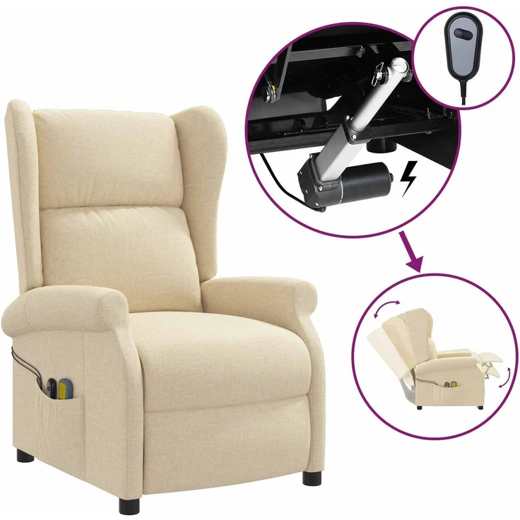 vidaXL Wing Back elektrischer Massagesessel Creme Stoff 3460298 – Bild 9