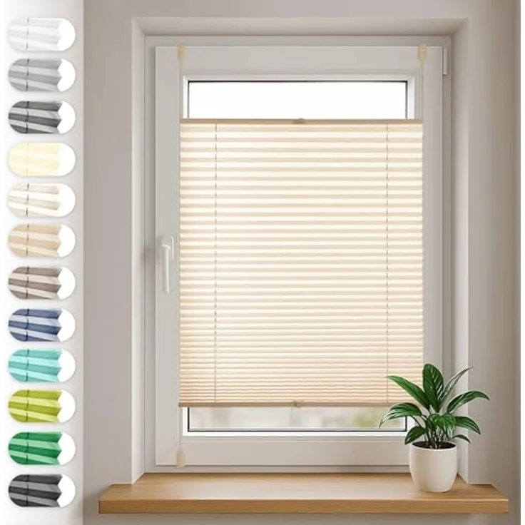 Sonello Plissee ohne Bohren Rollo Klemmfix für Fenster & Tür Lichtschutz, blickdicht, ohne Bohren, verspannt, Klemmfix, 35cm x 100cm Beige Faltrollo, Easyfix, Sonnenschutzrollo, Jalousie – Bild 1
