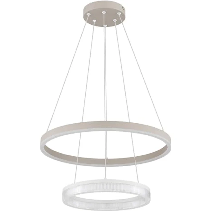 GLOBO LED Hängeleuchte Höhenverstellbar Ringe 30W 1900Lm warmweiß, sandfarben-weiß, Metall, DxH 50x150 cm – Bild 5