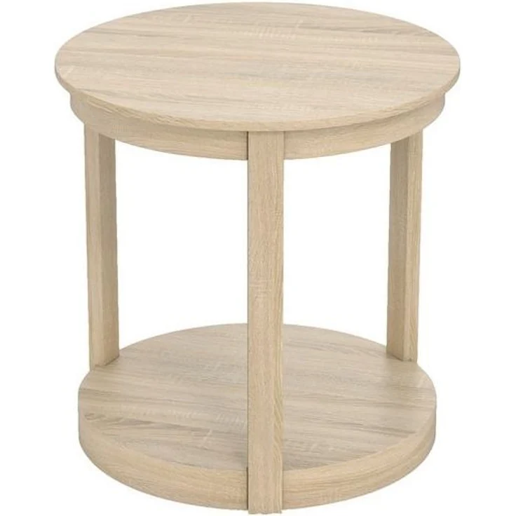 COSTWAY Couchtisch, runder Wohnzimmertisch, 2 Ebenen, Holz, Grau – Bild 3