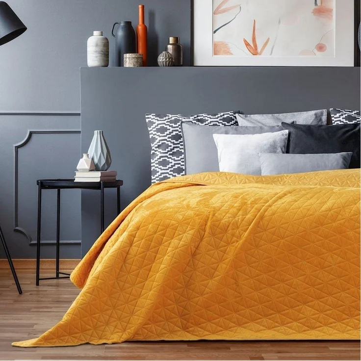Restilo Tagesdecke Tagesdecke Bettüberwurf Allzweckdecke Wohndecke Samt Optik, Bettüberwurf mit Steppung – Bild 1