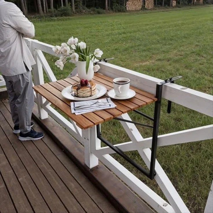 QLS Balkonhängetisch (1-St, 1 Tisch), Klapptisch Hängetisch Beistelltisch Verstellbar Klappbar Akazien Holz – Bild 2