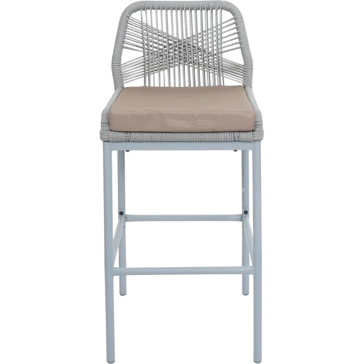 Mendler Rope-Barhocker HWC-O21, 2er-Set, Outdoor Sitzpolster Seilgeflecht Metall, Kissen taupe, Hellgrau, 101x45x52 cm – Bild 5