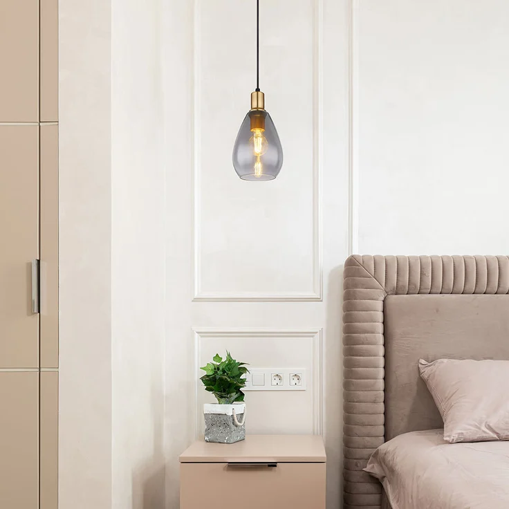 2x Pendelleuchte, Metall schwarz, Glas rauch, H 120 cm – Bild 10