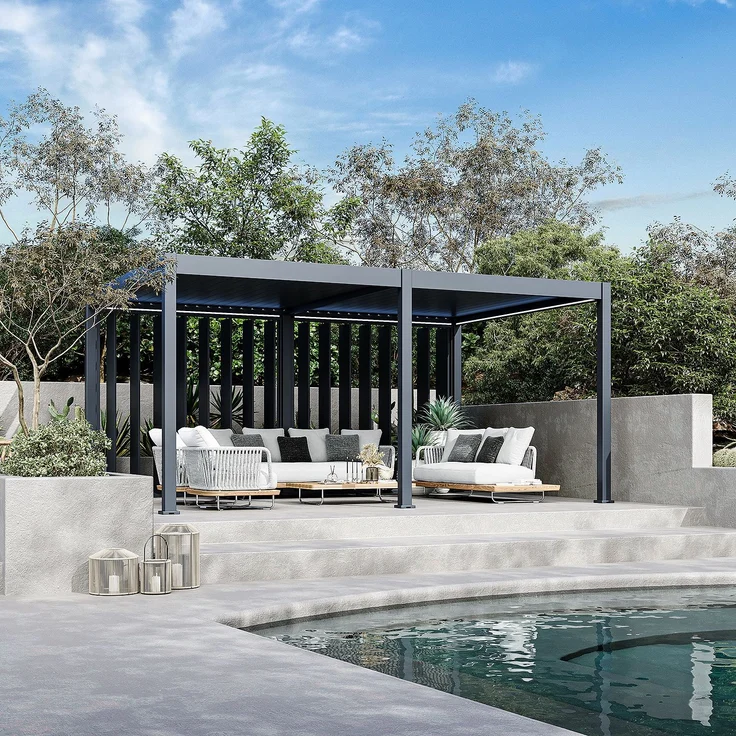 Weide Pergola Sichtschutzwand 2,65m mit kippbaren Lamellen anthrazit – Bild 1