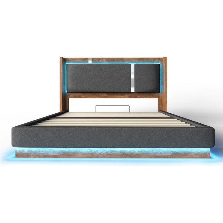 LVHOM Doppelbett 180 x 200cm, Polsterbett mit hydraulischem Stauraum, Boxspringbett mit LED und hohem Kopfteil, Linen, Beige – Bild 2