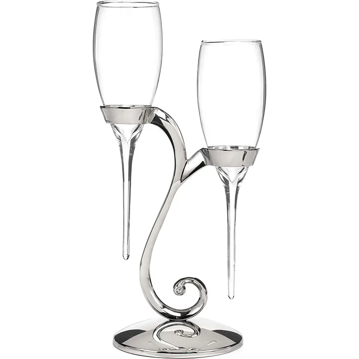 Hortense B. Hewitt Champagnerflöten zum 25. Jahrestag Raindrop Swirl silber