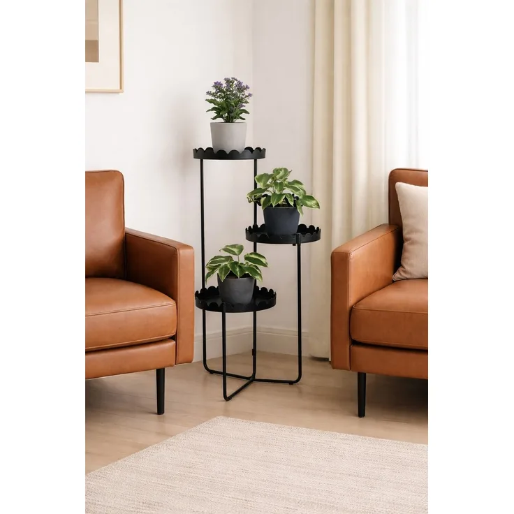 Blumenständer Metall Schwarz klappbar 70cm – Pflanzenständer 3 Ebenen Blumentreppe