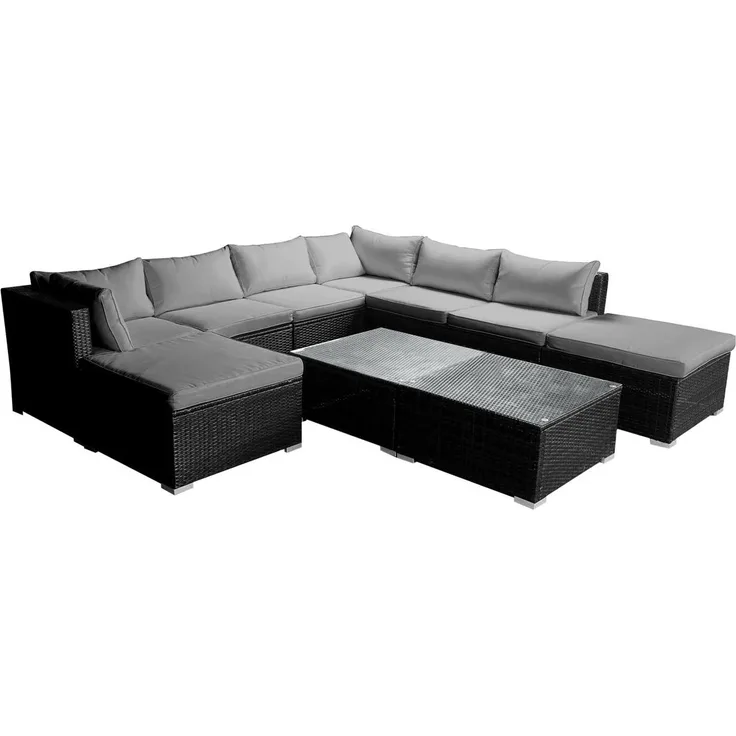 BRAST Gartenmöbel Lounge Sofa Couch Set Wellness Schwarz Poly-Rattan für 7 Personen