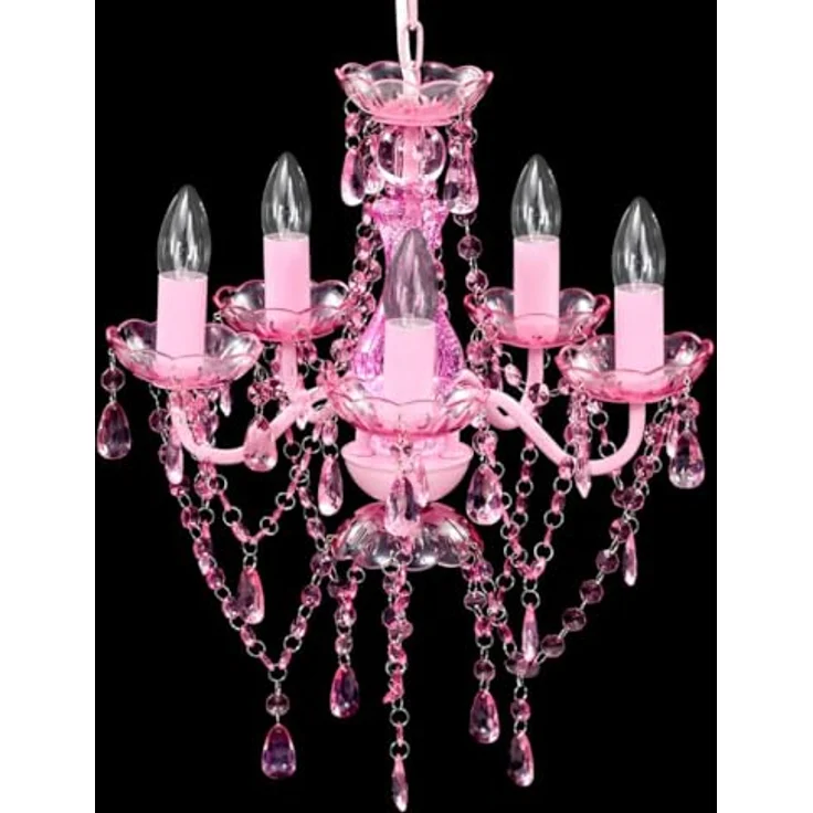vidaXL Kronleuchter, 5 Glühbirnen, Kunstglas Rosa, Ø 38 cm – Bild 4