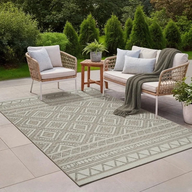 the carpet Calgary - moderner Teppich für Wohnzimmer & Esszimmer, Robustes, pflegeleichtes Flachgewebe im Vintage-Boho-Stil, ideal für Küche, Flur & Schlafzimmer, Beige, 120x160 cm – Bild 1