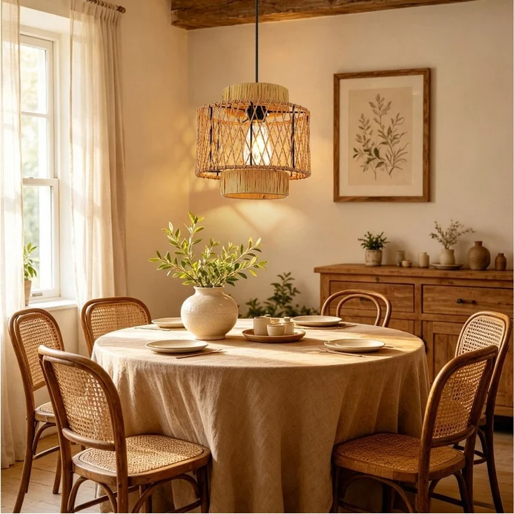 JDONG Pendelleuchte esstisch lampenschirm Hängelampe Ø26cm E27, ohne Leuchtmittel, Beige Papierflechten Beleuchtung Dekoration,schlafzimmerlampe, Vintage,Dekorative Möbel,Für,Wohnzimmer,Esszimmer,Flur – Bild 2