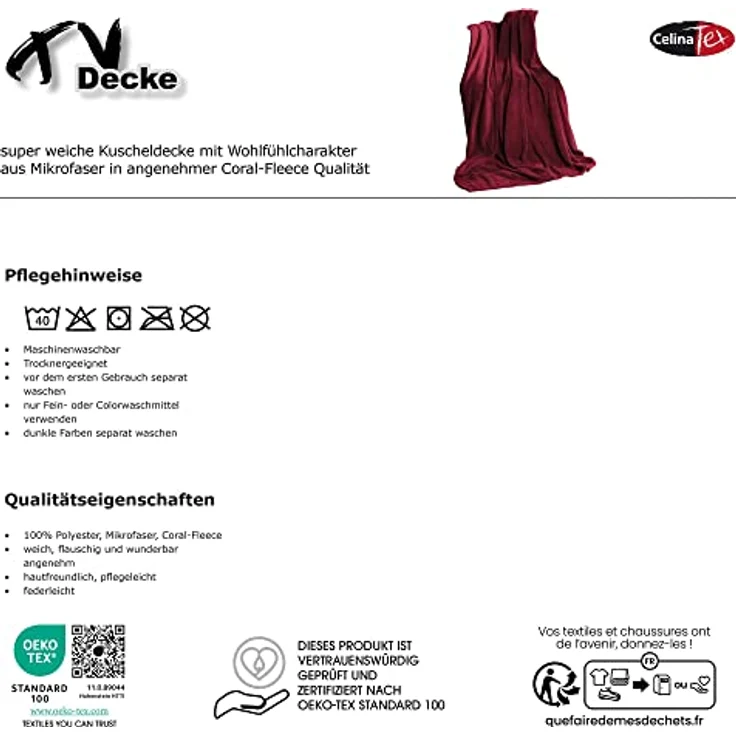 Wohndecke TV Decke Kuscheldecke Sofadecke Fleece 150x200cm schwarz, CelinaTex, allergikergeeignet,bügelfrei,dezenter Glanz,kuschelweich,mollig warm – Bild 7