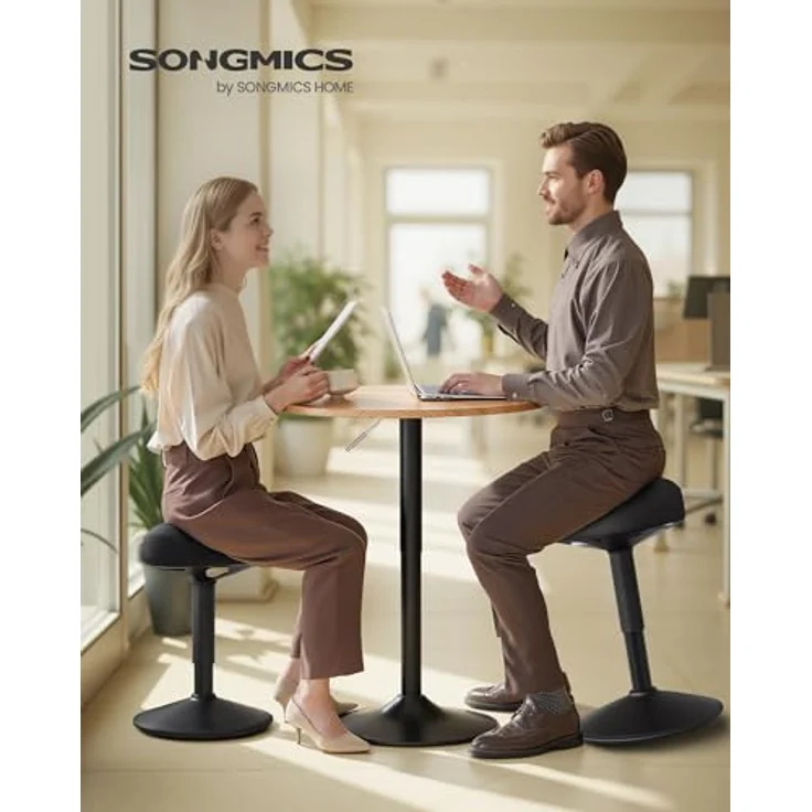 SONGMICS Hocker, mit Schwingeffekt, höhenverstellbar 48-65,5 cm, Anti-Rutsch-Sockel, drehbar, tintenschwarz, 34 x 36,5 x 48 cm – Bild 3