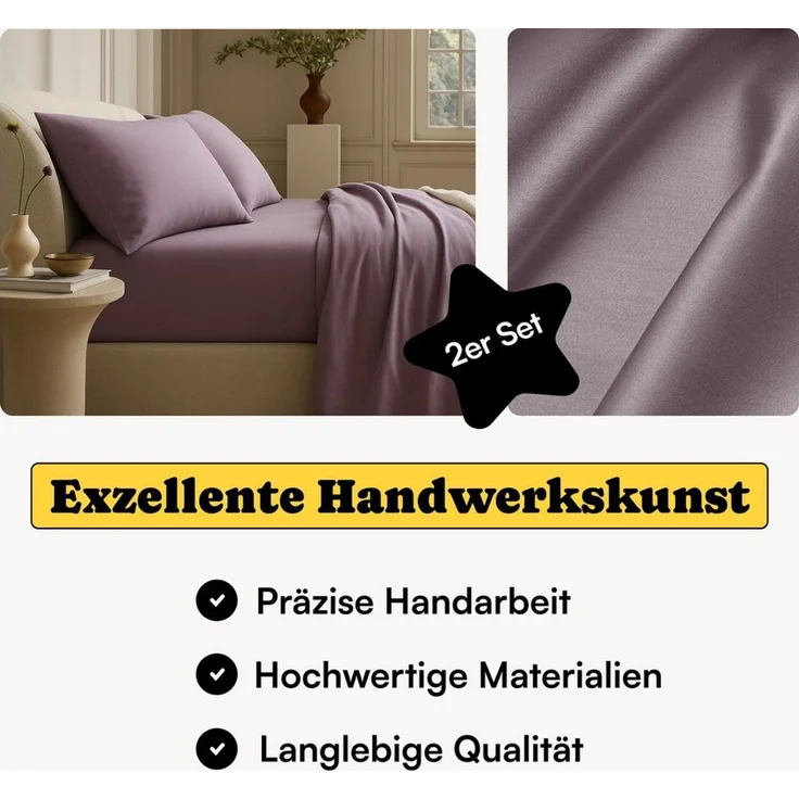 Seralino Kissenbezüge Mako Satin Kissenbezug (100% Bio Baumwolle) weich, hautfreundlich, (2 Stück), Fairtrade/ GOTS zertifizierte uni Kissenhülle mit Reißverschluss