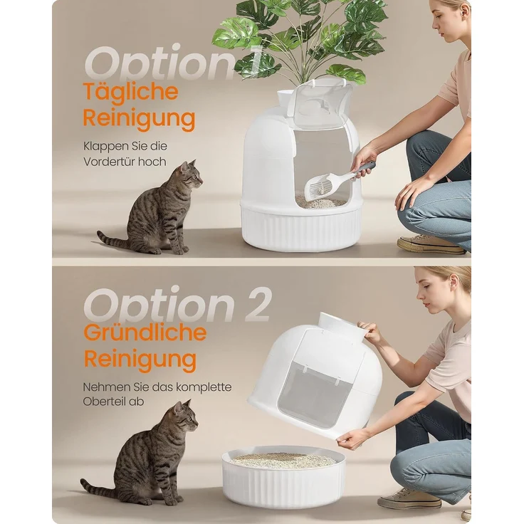 FEANDREA Katzentoilette mit Tür, Blumentopf, verstecktes Katzenklo für Wohnzimmer, mit Filter, weiß – Bild 4