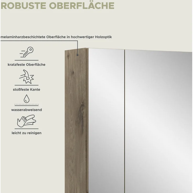 Spiegelschrank (B/H/T: 60x70x18 cm) in schwarz matt und Nox Oak Nachbildung – Bild 9