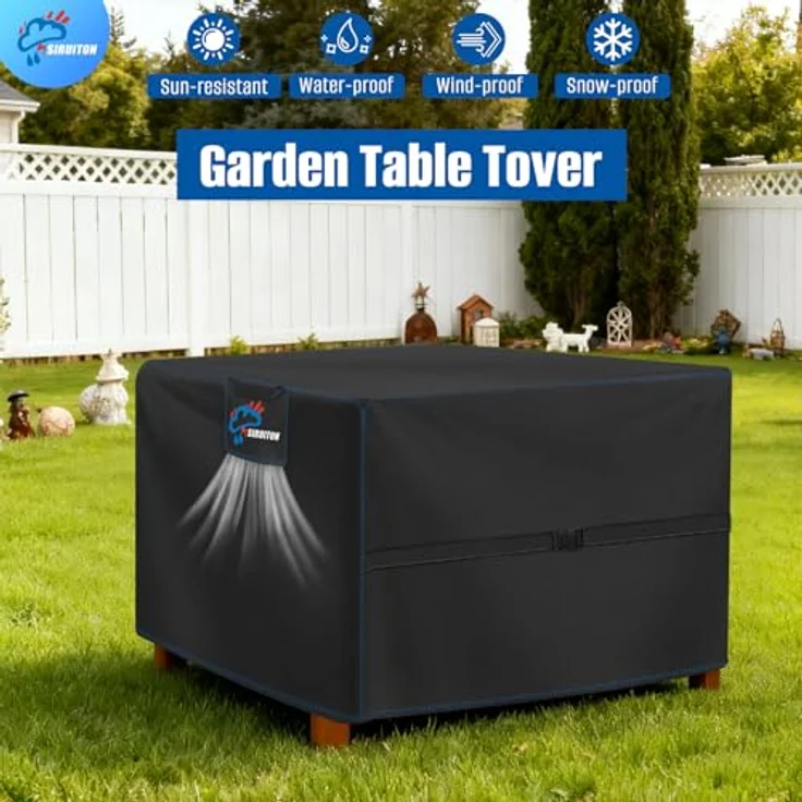 SIRUITON 135 x 135 x 74 cm Gartenmöbel Abdeckung mit Belüftungsöffnungen, Wasserdicht, Winddicht, UV-Beständiges, Schwerlast,Reißfest 420D Oxford Abdeckplane Gartenmöbel, Abdeckung Gartenmöbel Winterfest – Bild 8