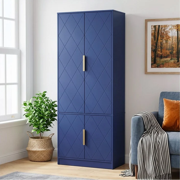 UEV Hochschrank mit 4 Türen, Kücheschrank, Mehrzweckschrank 60x30x150cm (Schuhschrank verschiedenen, Wohnzimmerschrank Stauraumschrank Flurschrank) Vorratsschrank Aktenschrank Badezimmerschrank mit verstellbare Ablage – Bild 2